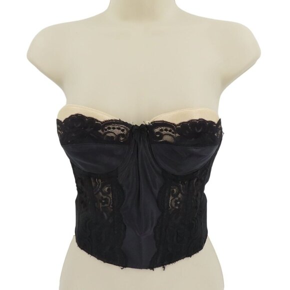 Victorias Secret 34B Strapless Longline Bustier Bra Corset Black Lace Gold Label - Picture 1 of 16